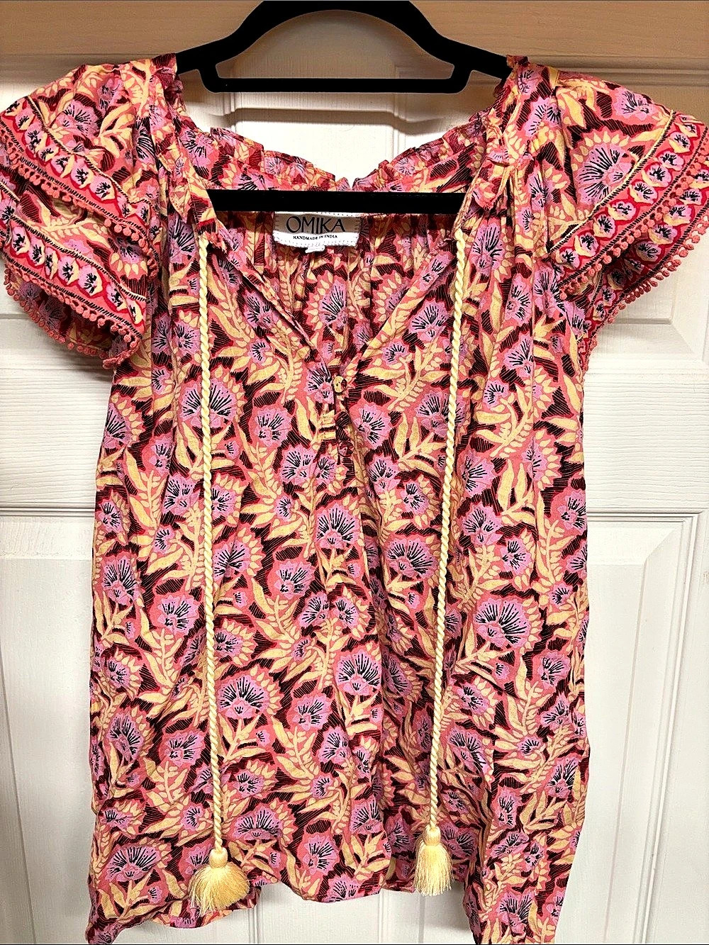OMIKA Floral Embroidered Tunic Pink & Red Size Large